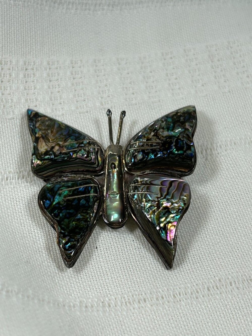 Vintage Mexican Sterling Silver 925 Butterfly Brooch with Abalone Shell Inlay